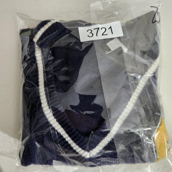 H&M Divided Sweater Vest Womens XL Navy Blue Cable Knit V-Neck Varsity A Patch - Picture 12 of 12